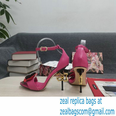 Dolce & Gabbana DG Logo Heel 10.5cm Black Red Roses Sandals Fuchsia 2022 - Click Image to Close